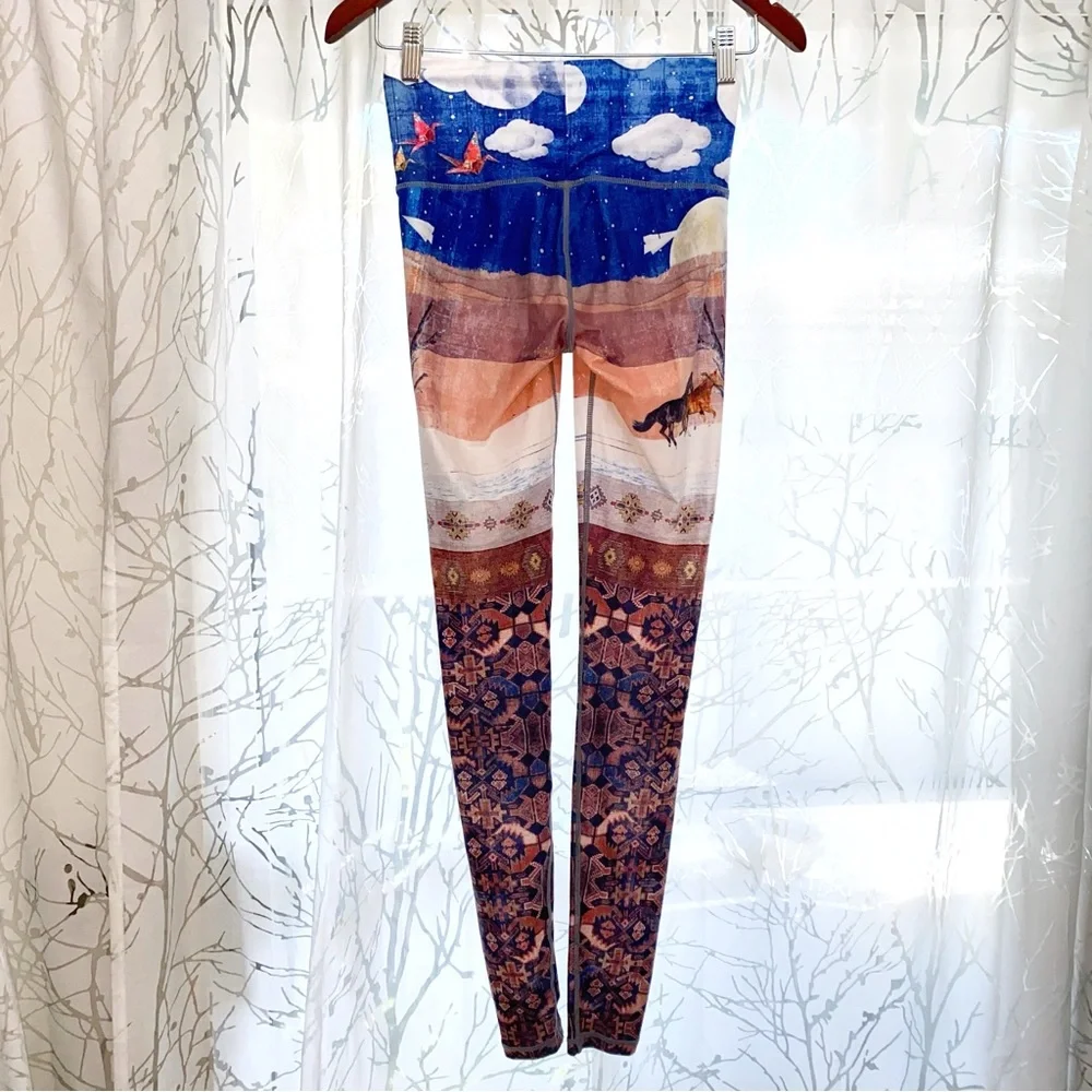 NIYAMA SOL blue white brown clouds print mustang sally endless long leggings - Picture 5 of 11